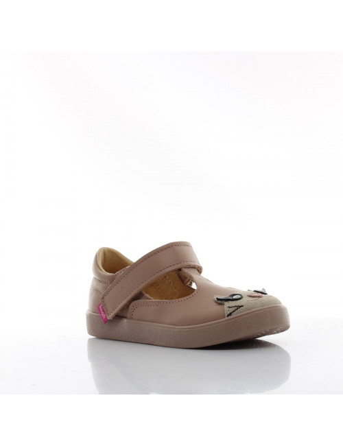 Mrugala Tola with Cat - Pink Children's Ballerinas in Natural Leather