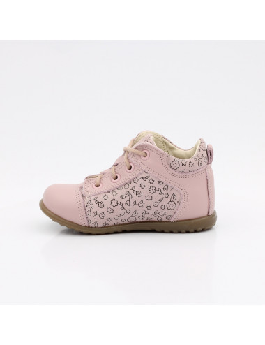 Emel Annuals Boston - Pink Children's Shoes with Flowers, Leather.