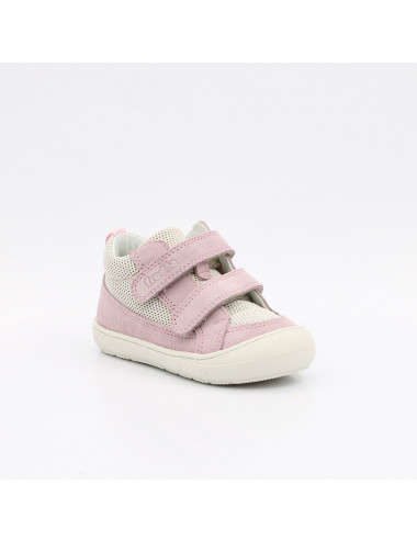 Children's Natural Leather Sneakers - Pink and White