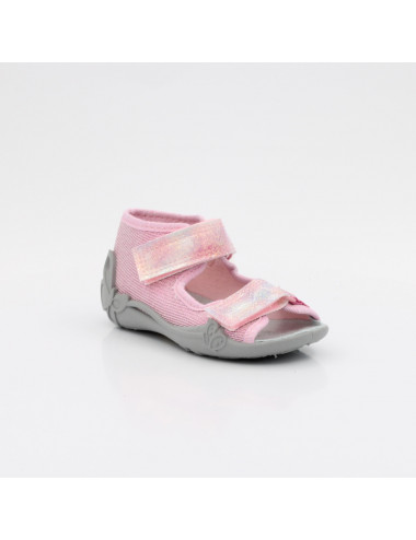 Befado Gummizug Kinder Hausschuhe Papi 342P057 rosa Glitzer