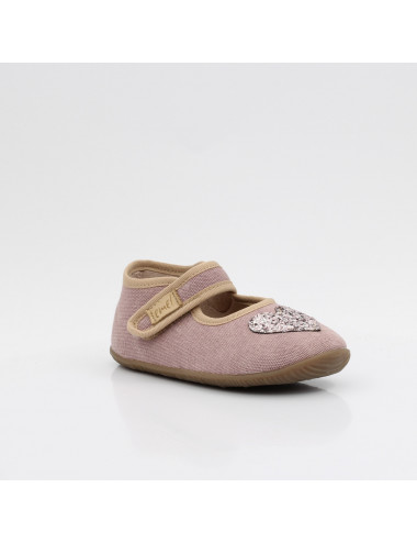 Emel elastic girls' slippers pink with glitter heart EK 4000-12