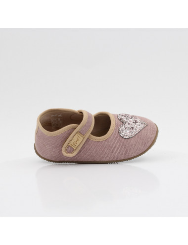 Emel elastic girls' slippers pink with glitter heart EK 4000-12