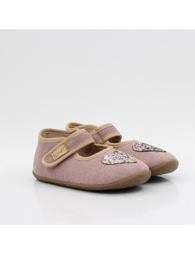 Emel elastic girls' slippers pink with glitter heart EK 4000-12